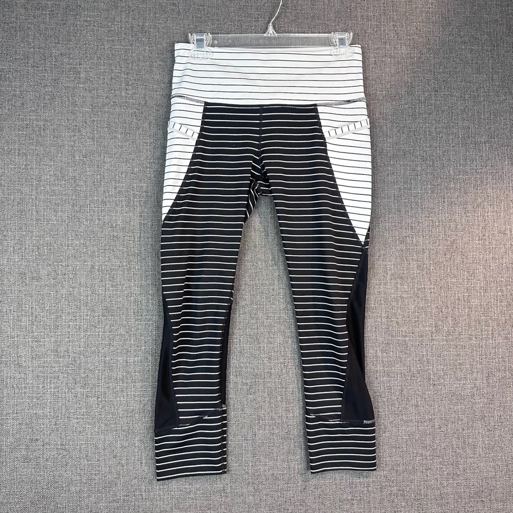 Athleta Striped Capri Leggings Athleisure‎ Activewear Black White Size S
